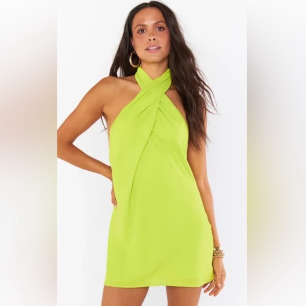 NWOT SHOW ME YOUR MUMU Lime Halter Neck Mini Dress | Sold Out | XS